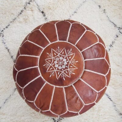 Oiled Moroccan Handmade Genuine Leather Ottoman Footstool Pouf