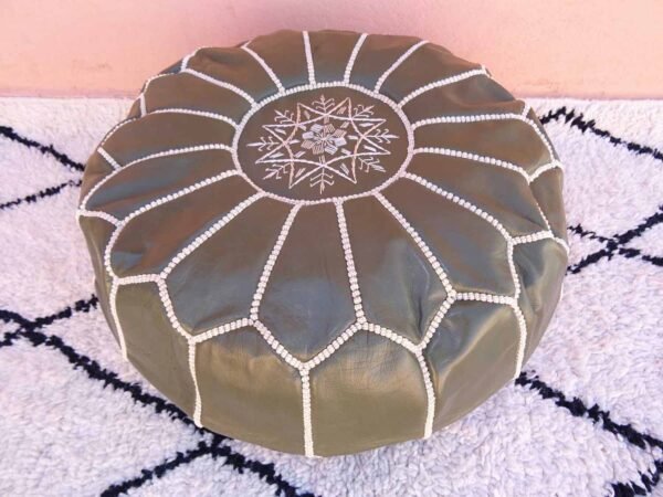 Moss Green Leather Ottoman Footstool - Marrakech Handmade Genuine Leather Pouf Moss Green Color - Image 2
