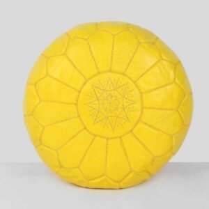 Yellow Or Mustard Moroccan Leather Pouf With Stitching – 100% Real Leather Ottoman Footstool