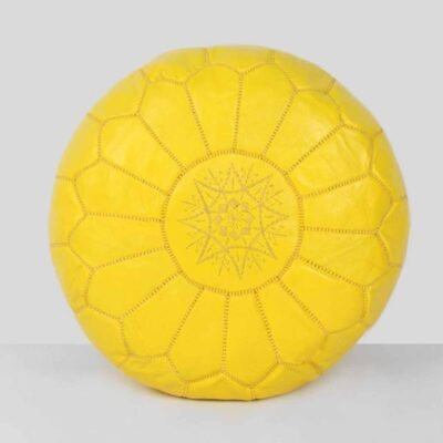 Yellow Or Mustard Moroccan Leather Pouf With Stitching – 100% Real Leather Ottoman Footstool