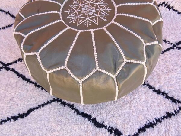 Moss Green Leather Ottoman Footstool - Marrakech Handmade Genuine Leather Pouf Moss Green Color - Image 3