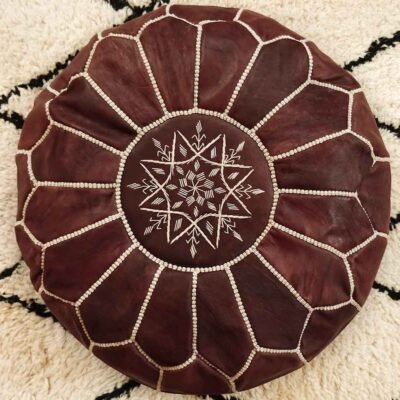 Chocolate Moroccan Leather Ottoman Pouf