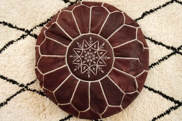 Chocolate Moroccan Leather Ottoman Pouf - Image 2