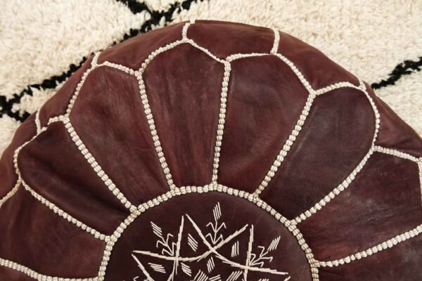 Chocolate Moroccan Leather Ottoman Pouf - Image 3
