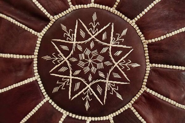 Chocolate Moroccan Leather Ottoman Pouf - Image 4