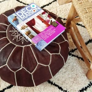 Chocolate Moroccan Leather Ottoman Pouf