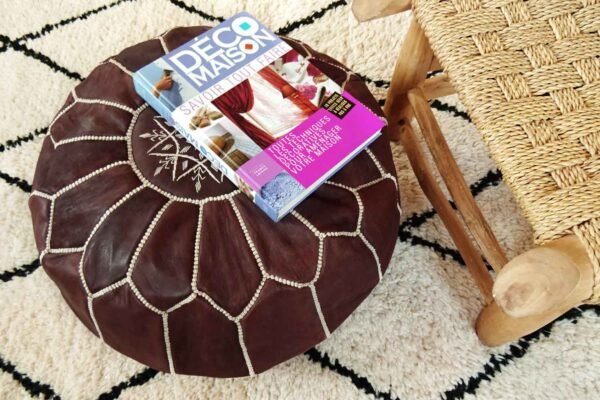 Chocolate Moroccan Leather Ottoman Pouf | Waysouk