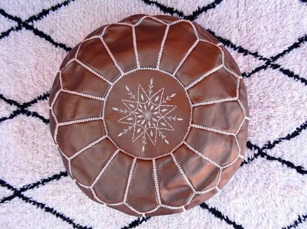 Moroccan Copper Faux Leather Pouf - Handmade Genuine Leather Ottoman Footstool - Image 2