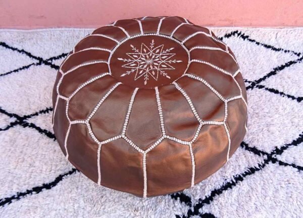Moroccan Copper Faux Leather Pouf - Handmade Genuine Leather Ottoman Footstool - Image 4