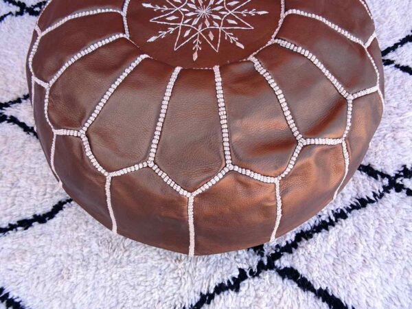Moroccan Copper Faux Leather Pouf - Handmade Genuine Leather Ottoman Footstool - Image 3