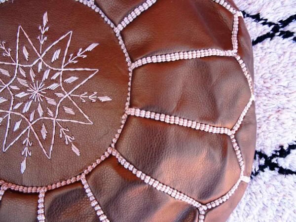 Moroccan Copper Faux Leather Pouf - Handmade Genuine Leather Ottoman Footstool - Image 5