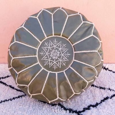 Moss Green Leather Ottoman Footstool – Marrakech Handmade Genuine Leather Pouf Moss Green Color