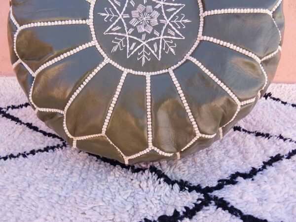Moss Green Leather Ottoman Footstool - Marrakech Handmade Genuine Leather Pouf Moss Green Color - Image 4