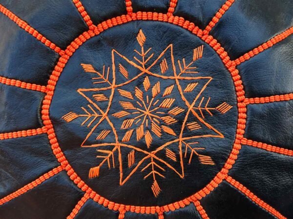 Moroccan Black Pouf With Genuine Leather - Image 6