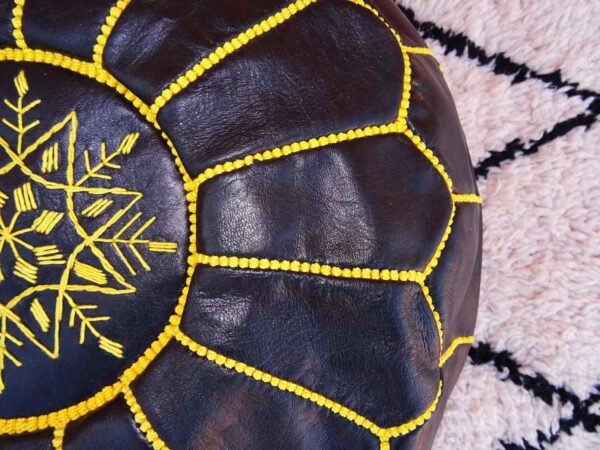 Moroccan Black Pouf With Genuine Leather - Image 7