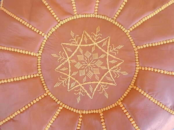 Yellow Or Mustard Moroccan Leather Pouf With Stitching - 100% Real Leather Ottoman Footstool - Image 6