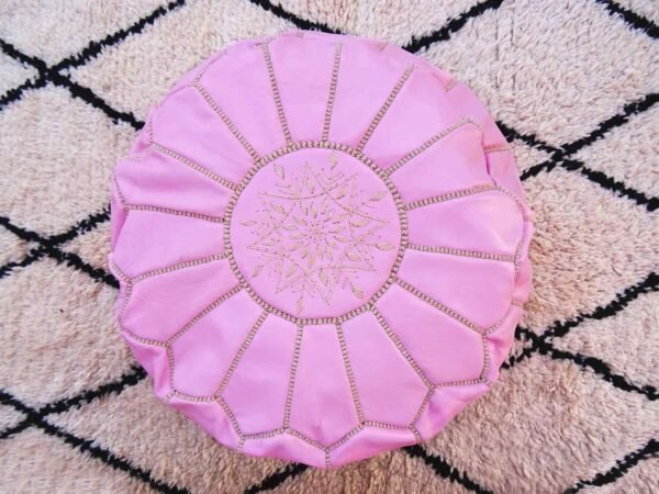 Moroccan Genuine Ottoman Pouf Pink Color - Image 3