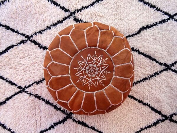 Small Moroccan Leather Pouf Multi Color - Image 2