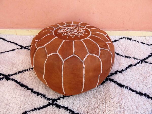 Small Moroccan Leather Pouf Multi Color - Image 3