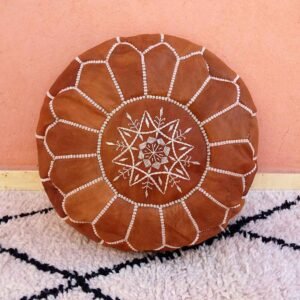 Small Moroccan Leather Pouf Multi Color