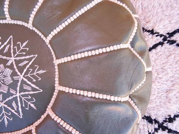 Moss Green Leather Ottoman Footstool - Marrakech Handmade Genuine Leather Pouf Moss Green Color - Image 5
