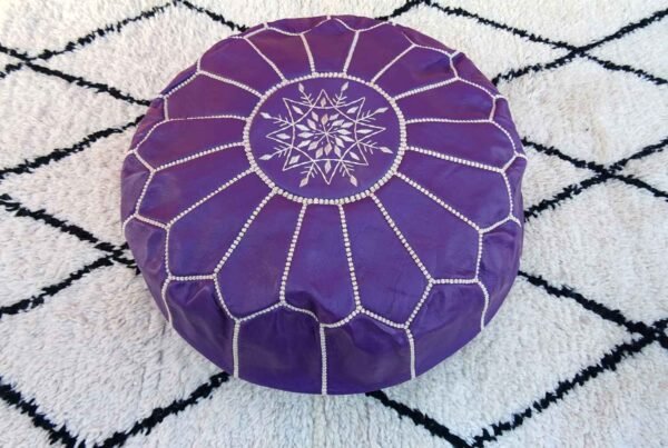 Purple Handmade Genuine Leather Ottoman Footstool - Image 3
