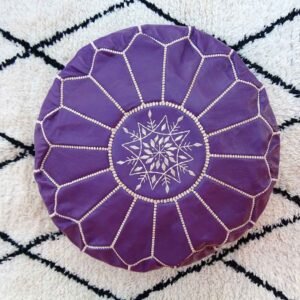 Purple Handmade Genuine Leather Ottoman Footstool