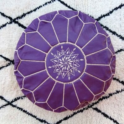Purple Handmade Genuine Leather Ottoman Footstool