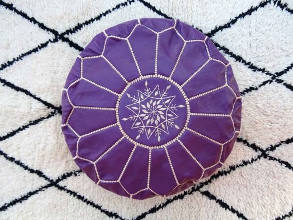 Purple Handmade Genuine Leather Ottoman Footstool - Image 2
