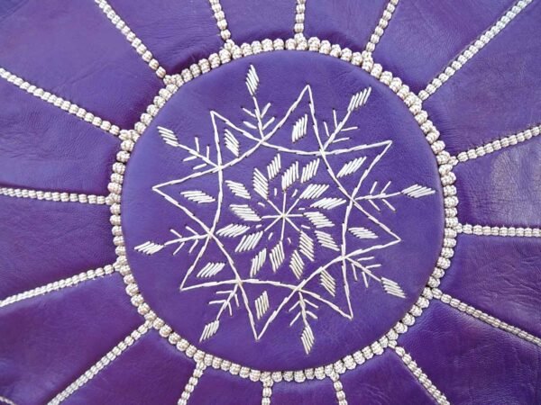 Purple Handmade Genuine Leather Ottoman Footstool - Image 6