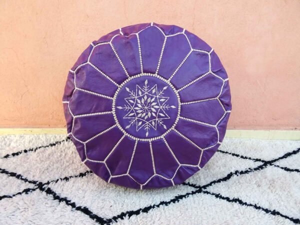 Purple Handmade Genuine Leather Ottoman Footstool