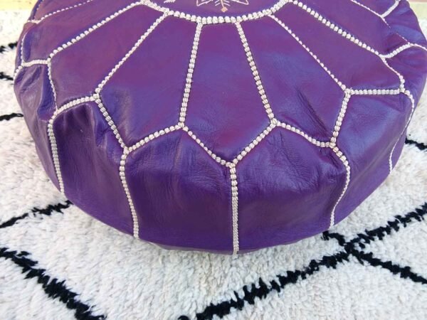Purple Handmade Genuine Leather Ottoman Footstool - Image 4