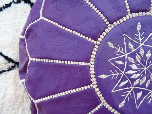 Purple Handmade Genuine Leather Ottoman Footstool - Image 5