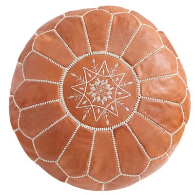 Moroccan Brown Handmade Genuine Leather Footstool Pouf