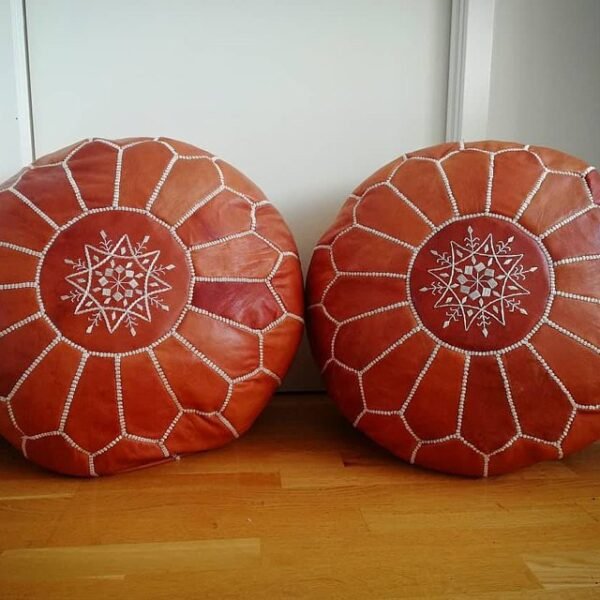 Pouf Repose-pieds Marocain Marron en Cuir Véritable Fait Main – Image 8