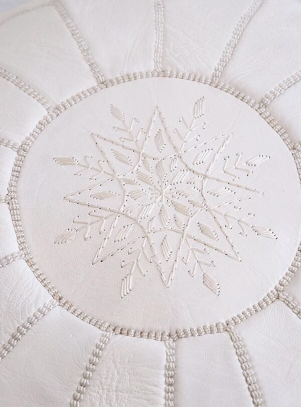 White Handmade Genuine Leather Ottoman Footstool - Image 4