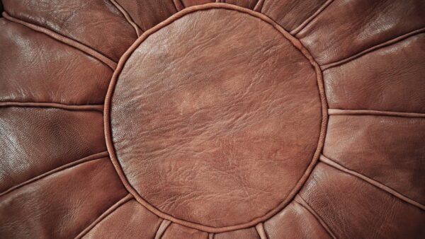 Tan Moroccan Handmade Genuine Leather Ottoman Footstool - Image 6