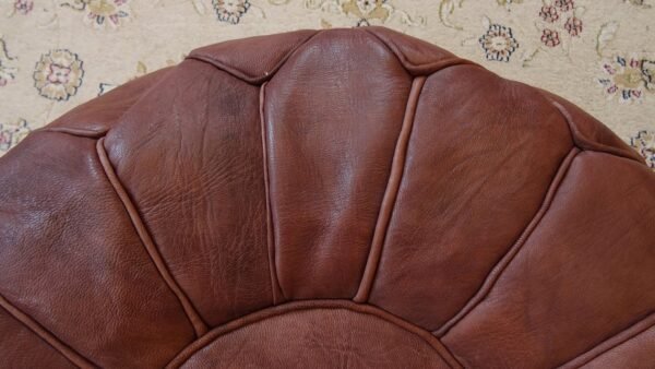 Tan Moroccan Handmade Genuine Leather Ottoman Footstool - Image 7