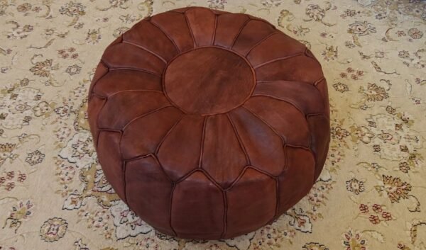 Tan Moroccan Handmade Genuine Leather Ottoman Footstool - Image 5