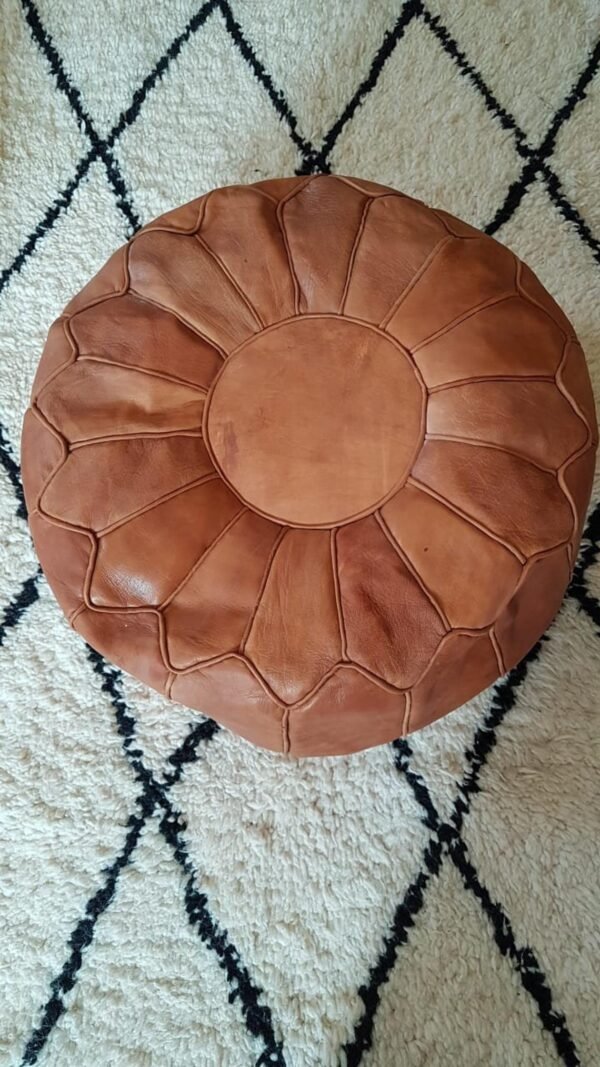 Tan Moroccan Handmade Genuine Leather Ottoman Footstool - Image 4