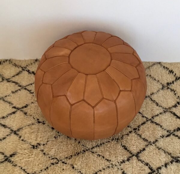 Tan Moroccan Handmade Genuine Leather Ottoman Footstool - Image 2