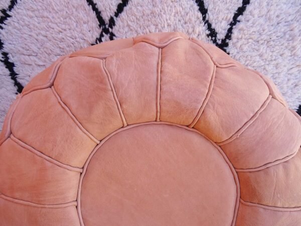 Tan Moroccan Handmade Genuine Leather Ottoman Footstool - Image 9
