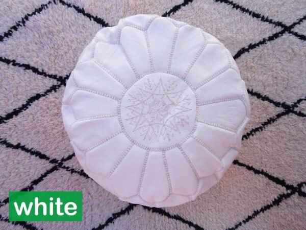 White Handmade Genuine Leather Ottoman Footstool - Image 2