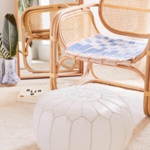 White Handmade Genuine Leather Ottoman Footstool