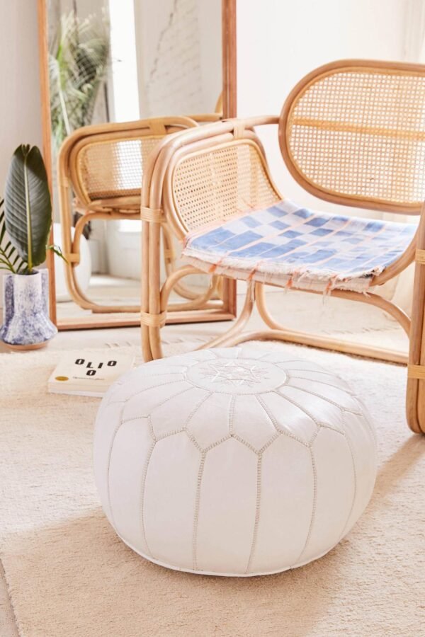White Handmade Genuine Leather Ottoman Footstool