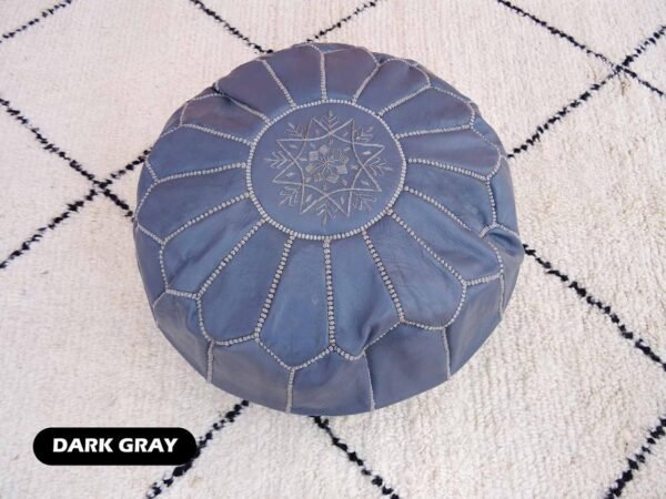Moroccan Gray Leather Ottoman Footstool - Handmade Genuine Leather Pouf - 100% Real Natural Leather - Image 5