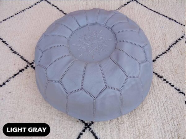 Moroccan Gray Leather Ottoman Footstool - Handmade Genuine Leather Pouf - 100% Real Natural Leather - Image 3