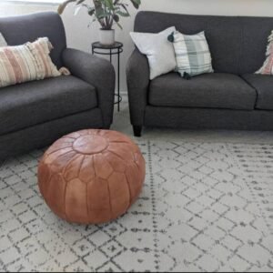 Tan Moroccan Handmade Genuine Leather Ottoman Footstool