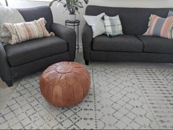 Tan Moroccan Handmade Genuine Leather Ottoman Footstool