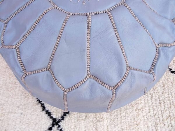 Moroccan Gray Leather Ottoman Footstool - Handmade Genuine Leather Pouf - 100% Real Natural Leather - Image 8